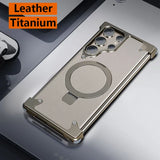 Luxury Leather Metal Corner Pad Ring Holde Phone Case For Samsung Galaxy S24 S23 Series