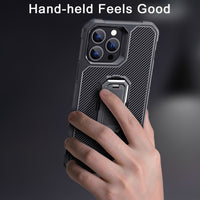 Soft silicone Carbon Fiber Texture Live Stand Shockproof Case for iPhone 13 12 11 Pro Max