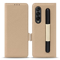 Genuine Leather Wallet Card Case With S Pen Slot For Samsung Galaxy Z Fold 3