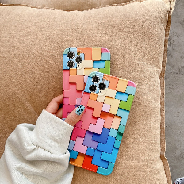 Fashion Creative 3D Colorful Block Phone Case For iPhone 12 11 Series