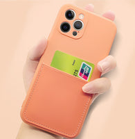 Luxury Square Edge Soft Liquid Silicone Credit Card Holder Case For IPhone 12 11 Pro Max