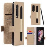 Genuine Leather Wallet Card Case With S Pen Slot For Samsung Galaxy Z Fold 3