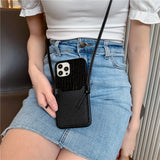 Crossbody Lanyard Leather Wallet Case for iPhone 12 11 Series