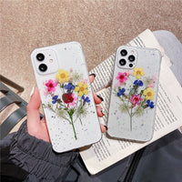 Real Color Flower Clear Glitter Soft Silicone Case For iPhone 13 12 11 Series