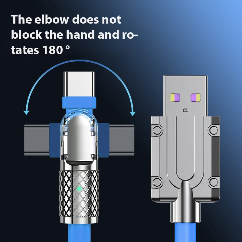 100w Super Fast Charging Type C Cable 180° Degree Machinist Data Cable