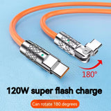 120W 6A Type C Zinc Alloy Silicone Rotating Quick Charger Cable For iPhone Samsung