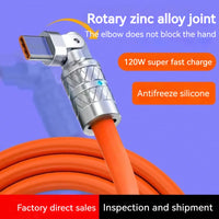 120W 6A Type C Zinc Alloy Silicone Rotating Quick Charger Cable For iPhone Samsung