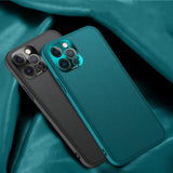 Luxury PU Leather Metal Lens Protector Phone Case For iPhone 12 11 Pro Max