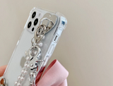 3D Bow Pearl Bracelet Chain Soft Case For iPhone 14 13 12 series