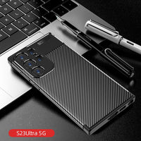 Luxury Business Ultra Thin Carbon Fiber TPU Silicone Edge Shockproof Case for Samsung Galaxy S23 Ultra Plus