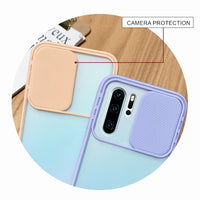 Slide Camera Lens Protection Shockproof Matte Soft Back Cover Case For Huawei Smartphone