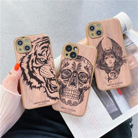 3D Relief Plating Frame Classic Wood Grain Case for iPhone 13 12 11 Series