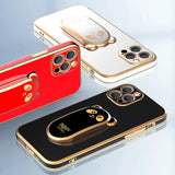 Luxury Square Plating Bear Folding Stand Case for iPhone 13 12 Pro Max Mini