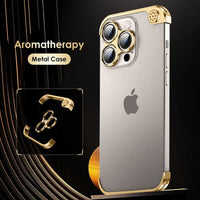 Luxury Aluminum Aromatherapy Lens Protection Shell Corner Pads Shockproof Phone Cases For iPhone 15 14 13 Series