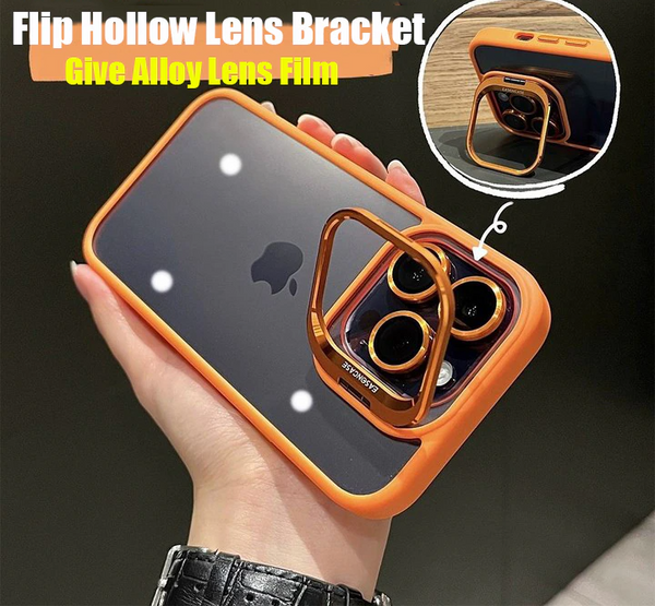 Hollow Fliping Lens Bracket Transparent Acrylic Shockproof Case for iPhone 14 13 12 series