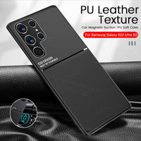 PU Leather Car Magnetic Holder Case for Samsung Galaxy S22 Ultra Plus