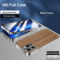 Alloy Metal Frame HD Screen Protector Wooden Back Cover Full Camera Camera Protector Case for iPhone 13 Series