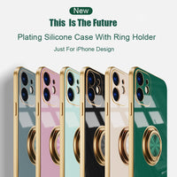Square Bumper Plating Cover With Ring Holder Soft Silicone Case For iPhone 12 11 Series
