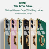 Square Bumper Plating Cover With Ring Holder Soft Silicone Case For iPhone 12 11 Series