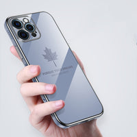 Luxury Cute Maple Leaf Square Plating Silicone Phone Case with Lanyard For iPhone 13 12 11 Series
