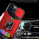 Slide Camera Protector Armor Metal Stand with Card Slot Case for iPhone 12 11 Series