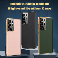 Luxury Plating Genuine Leather With Camera Protection Cover For Samsung Galaxy S22 S21 Plus Ultra