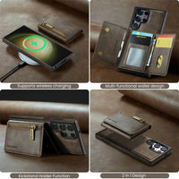 2-in-1 Detachable Magnetic Kickstand Wallet Card Slots Leather Case For Samsung Galaxy S24 S23 S22 Ultra Plus