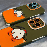 2-in-1 Double Layer Cute Duckling Liquid Silicone Case For iPhone 14 13 12 series