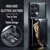 2 in 1 Magnetic Zipper Glitter Detachable Wallet Card Leather Case For Samsung S23 S22 S21 Ultra Plus