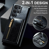 2 in 1 Magnetic Zipper Glitter Detachable Wallet Card Leather Case For Samsung S23 S22 S21 Ultra Plus