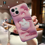 3D Cute Rabbit Pink Cartoon Silicone Case For iPhone 14 13 12 series