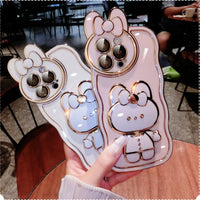 New Cartoon Rabbit Case With Makeup Mirror Holder For iPhone 14 13 12 series