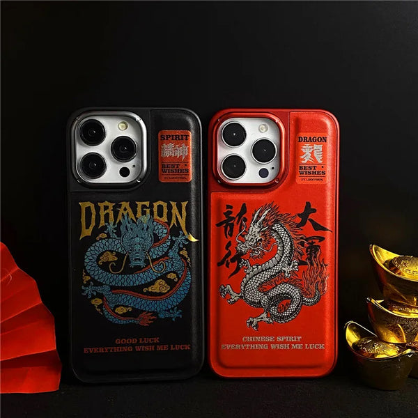 Luxury Dragon Electroplated Leather Case For iPhone 15 14 13 series