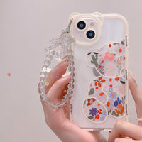 3D Bear Ear Flower Transparent Chain Silicone Case for iPhone 13 12 11 Pro Max