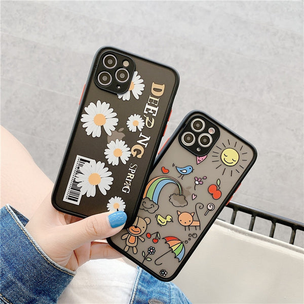 Cute Cartoon Transparent Matte Phone Case For iphone 11 Series