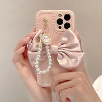 Luxury Fashion Pearl Bracelet Bow Case for iPhone 13 11 12 Pro Max Mini