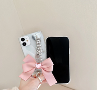 3D Bow Pearl Bracelet Chain Soft Case For iPhone 14 13 12 series