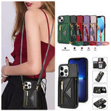 Cross Body Zipper Wallet Leather Case for iPhone 13 12 11 Pro Max Mini