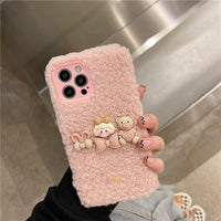 Winter Warm Plush Lens Protection 3D Bow Knot Phone Case For iPhone 13 12 11 Series