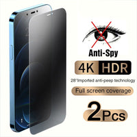 2PCS Full Cover Anti Spy Tempered Glass Privacy Screen Protector For iPhone 14 13 12 series