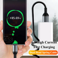 100W Cable 6A Fast Charging Spring Pull Telescopic Cord USB C Type C Cable for iPhone Samsung Xiaomi Oppo Huawei