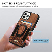 Real Wood Magnetic Ring Card Holder Case for iPhone 13 12 11 Series