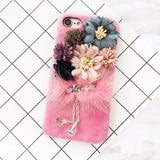 Luxury Bling Diamond Flower Plush Mink Furry Cases For iPhone 11 Series