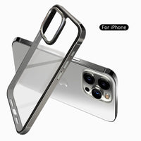 2-in-1 Metal Bumper Stainless Steel Armor Transparent Plastic Case For iPhone 15 series