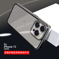 2-in-1 Metal Bumper Stainless Steel Armor Transparent Plastic Case For iPhone 15 series