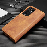 Magnetic Case Button Close Card Holder Split Type Leather Flip Cover For Samsung Galaxy S21 Series