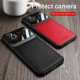 PU Leather Mirror Tempered Glass Lens Protection Case for iPhone 13 12 11 Series