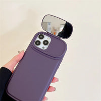 Cute Solid Color Flip Mirror Bracket Case for iPhone 14 13 12 series