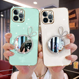 Bling Glitter Rabbit Makeup Mirror Plating Case for iPhone 13 12 11 Pro Max