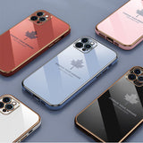 Luxury Cute Maple Leaf Square Plating Silicone Phone Case with Lanyard For iPhone 12 11 Series